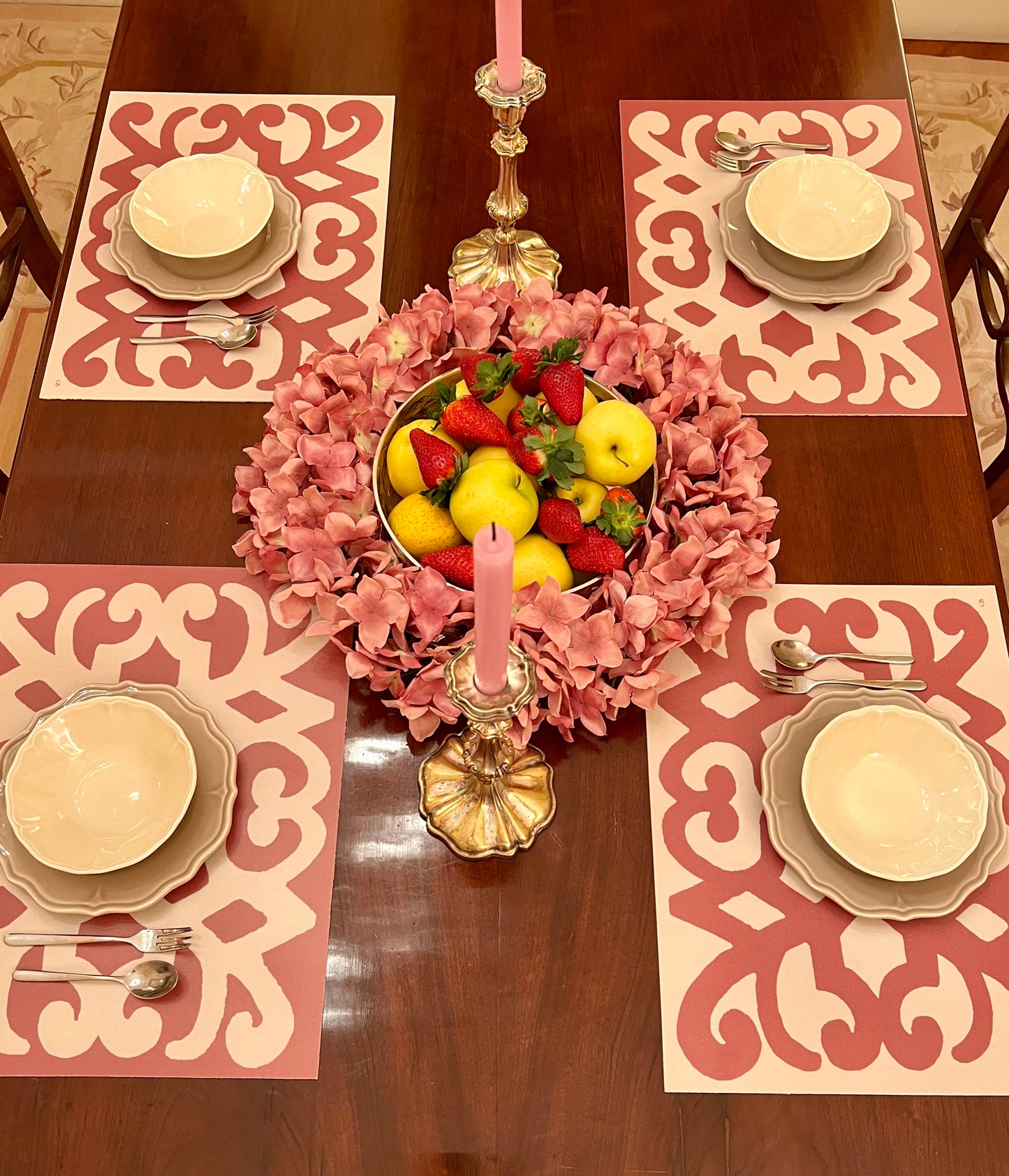 Turkey Cream & Red, set di 4 tovagliette in vinile