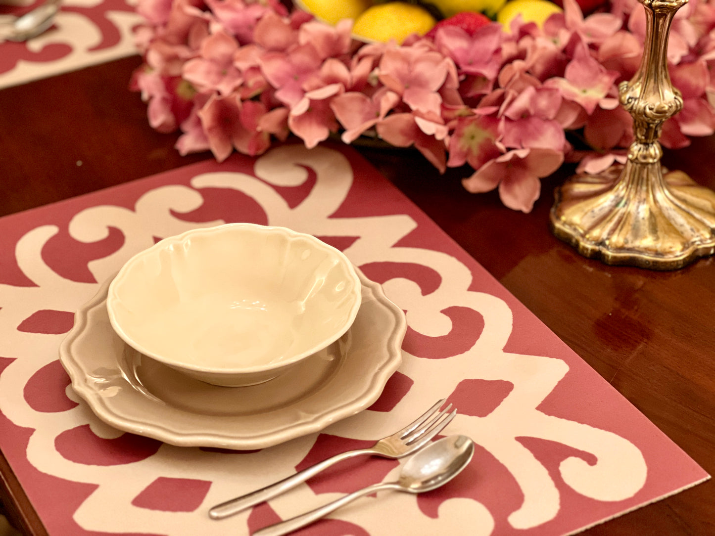 Turkey Cream & Red, set di 4 tovagliette in vinile