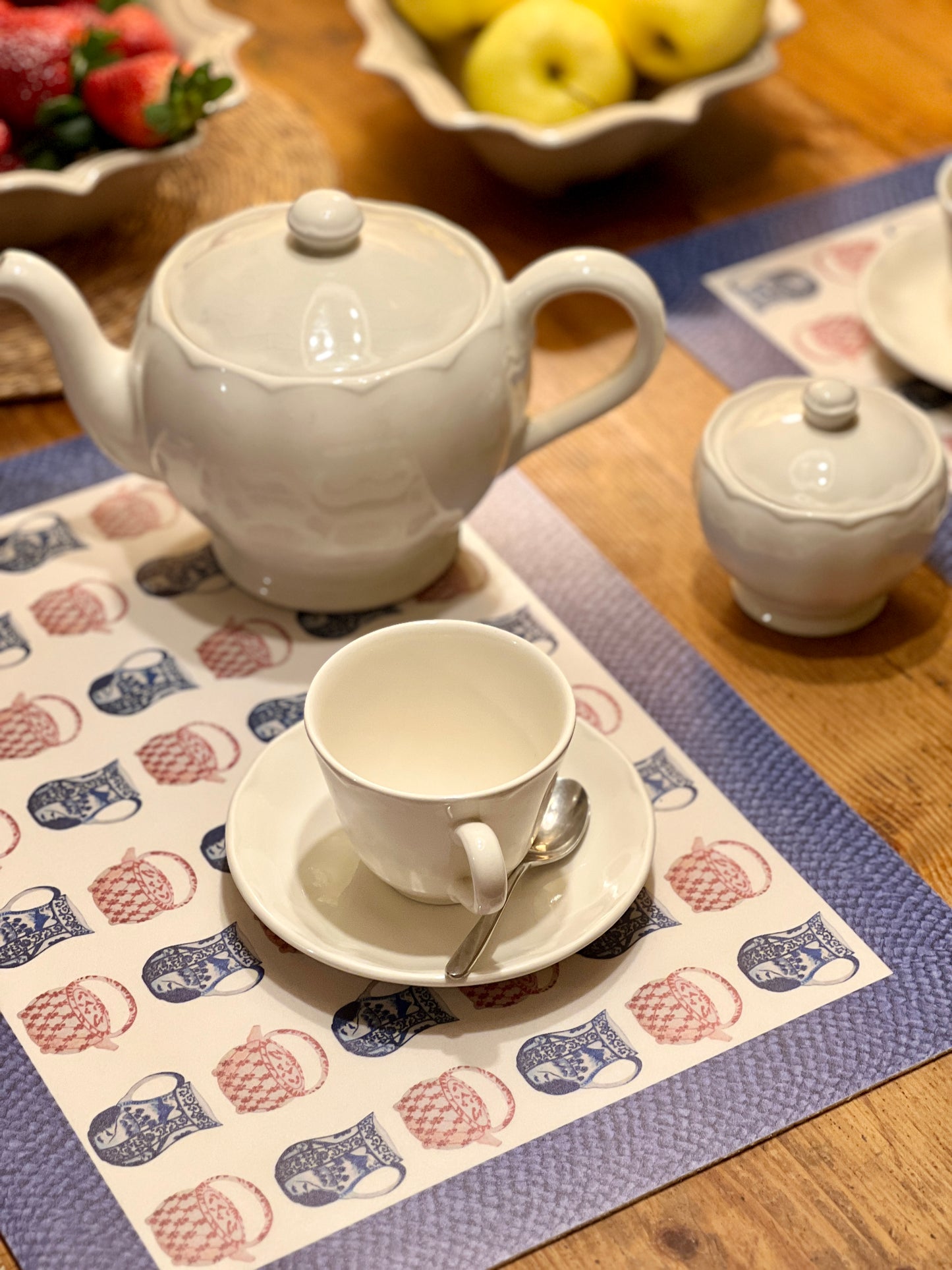 Teiere & Brocche Allover Blue, set di 4 tovagliette in vinile
