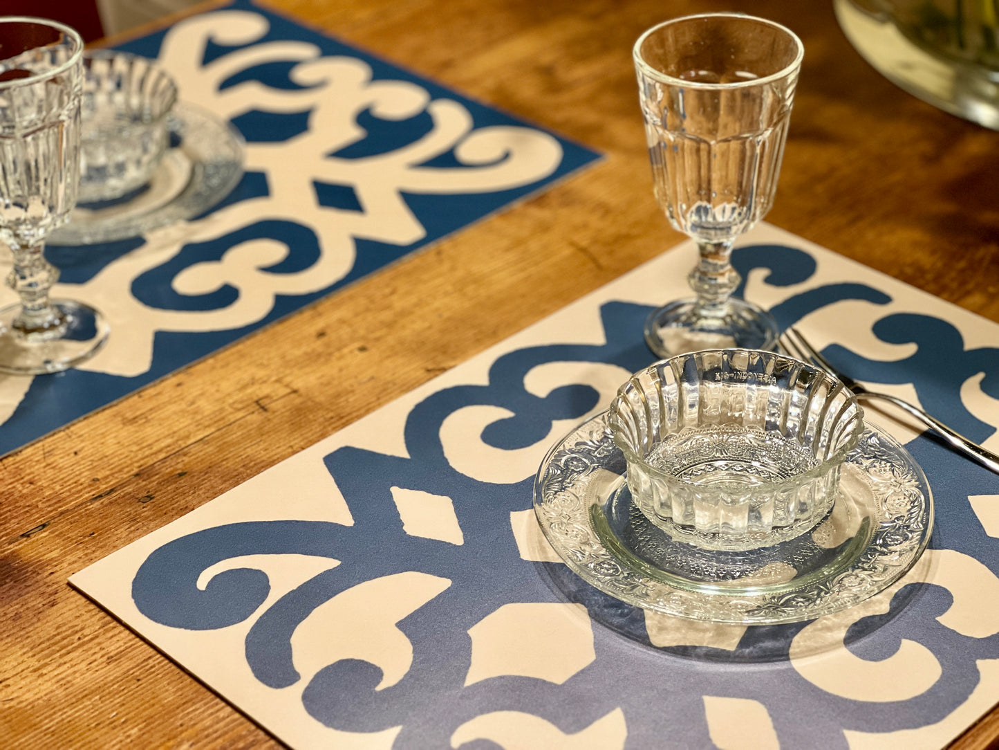 Turkey Blue & Cream, set di 4 tovagliette in vinile