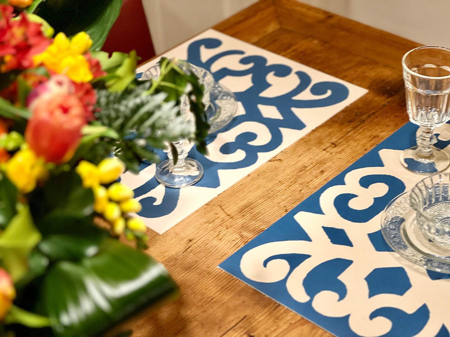 Turkey Cream & Blue, set di 4 tovagliette in vinile
